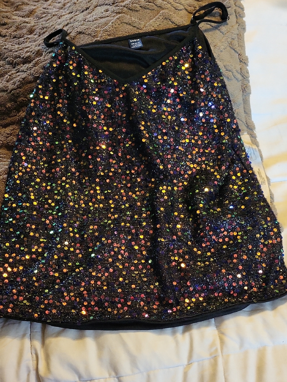 SHEIN Black Top with Multicolor Sequin Shine